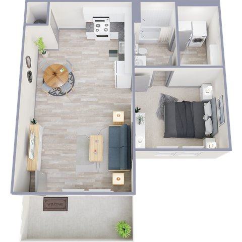 Floor plan for 1 bed, 1 bath, 712 sqft
